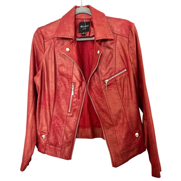 NWOT | Women’s✨Insight New York✨Liquid Cherry Metallic Moto Jacket - Picture 4 of 16